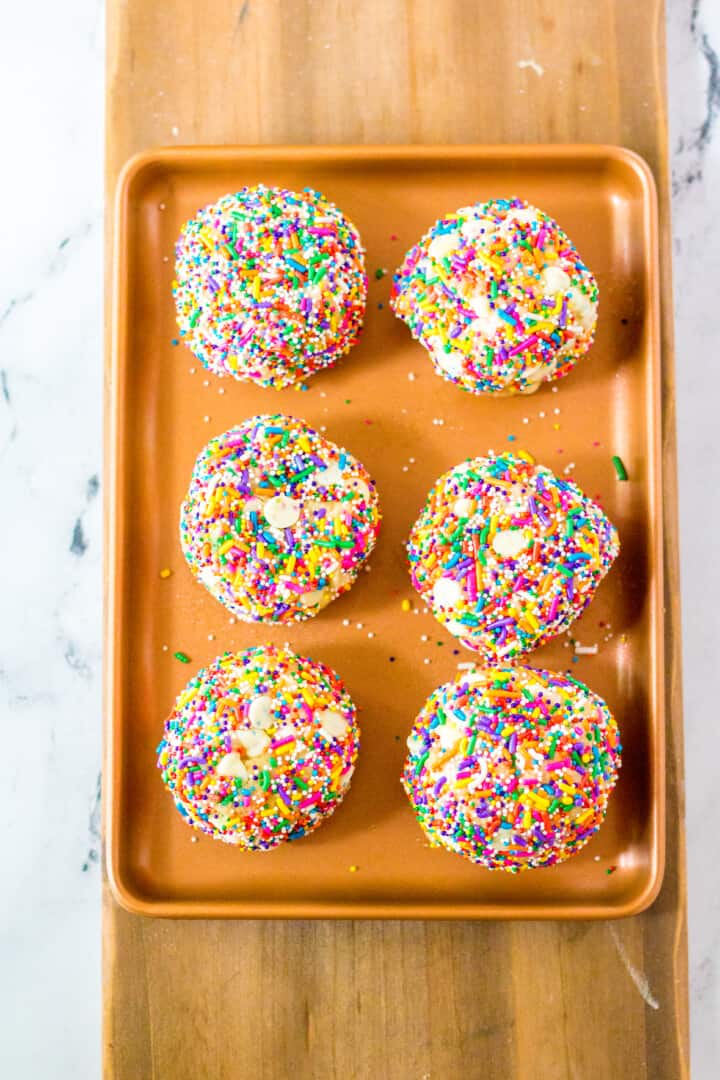 Sprinkle Funfetti Cookies on serving tray