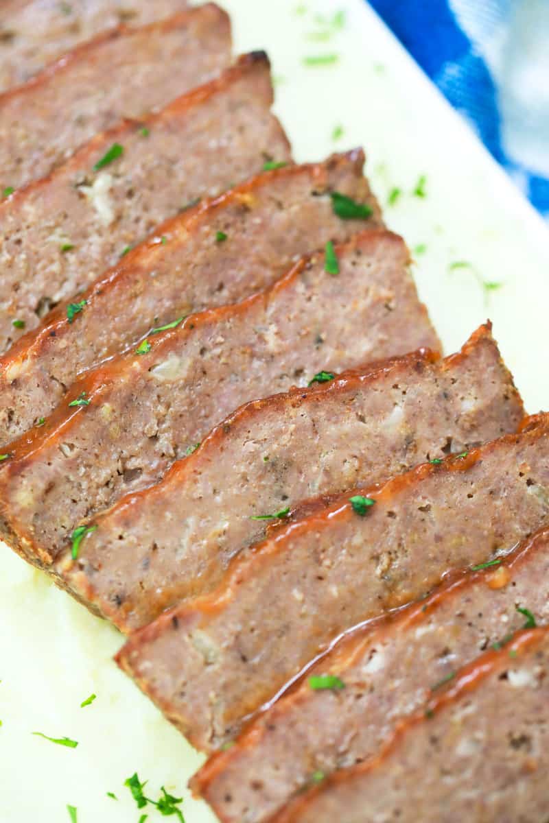 closed up of meatloaf garnished with parsley