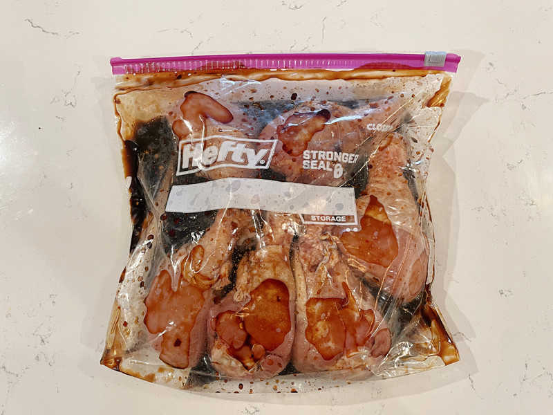 marinating the drumsticks in a zip lock baggie.