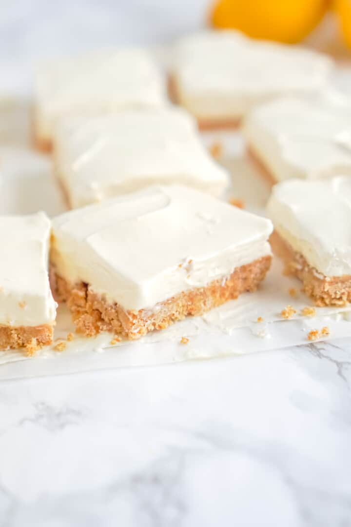 Cheesecake Bars on a marble top