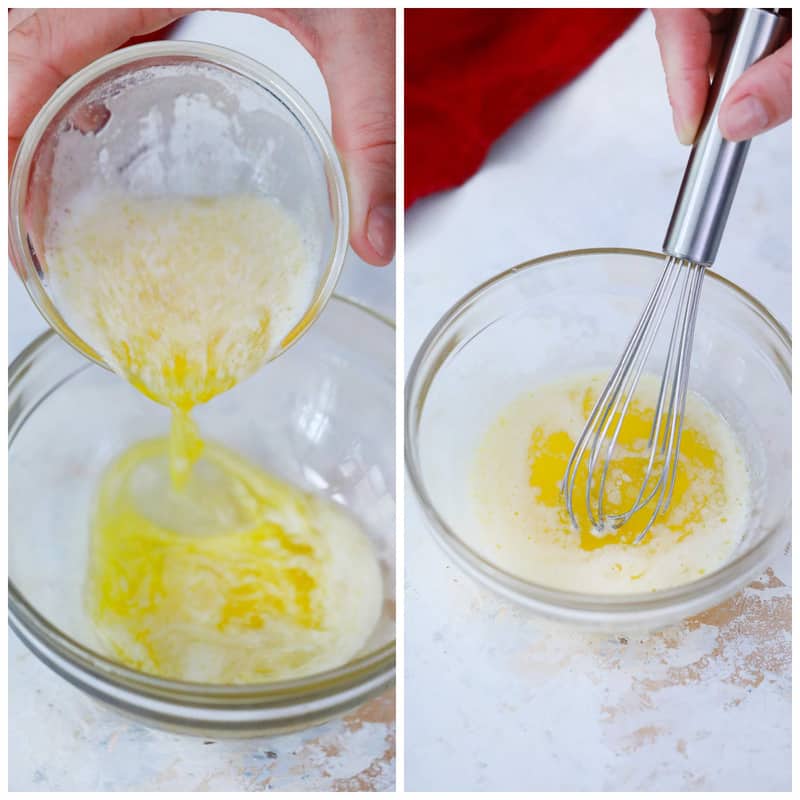 melted butter and garlic being mixed together