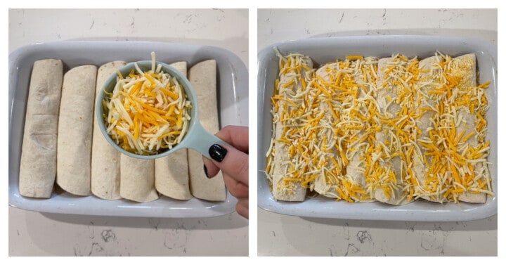 topping enchiladas with cheese