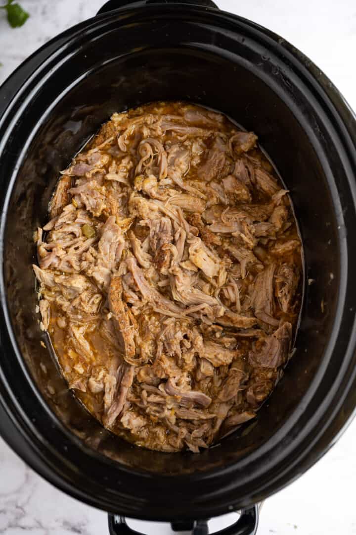 pork carnitas shredded in the slow cooker