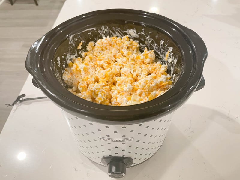 Slow Cooker Cheesy Creamed Corn in the crockpot finished