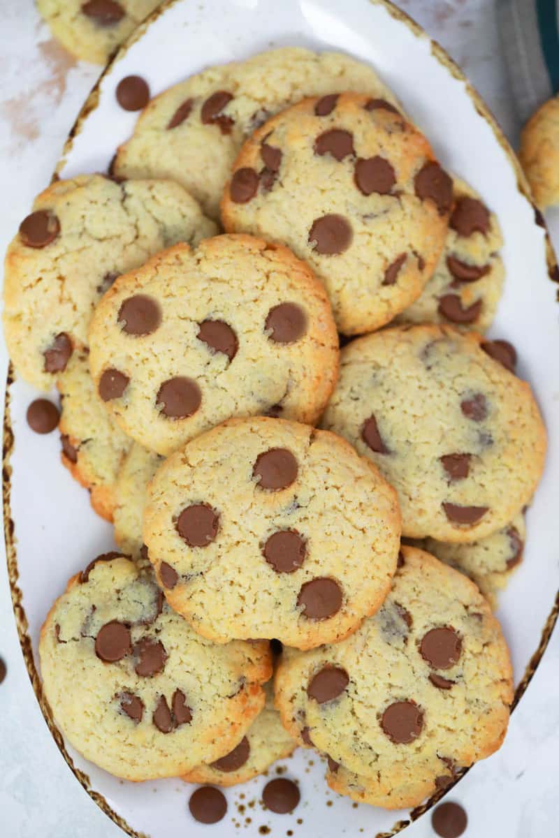 Cake Mix Chocolate chip cookies on white plate