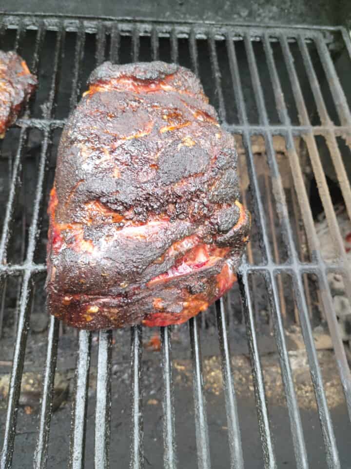 pork butt with nice bark before being wrapped