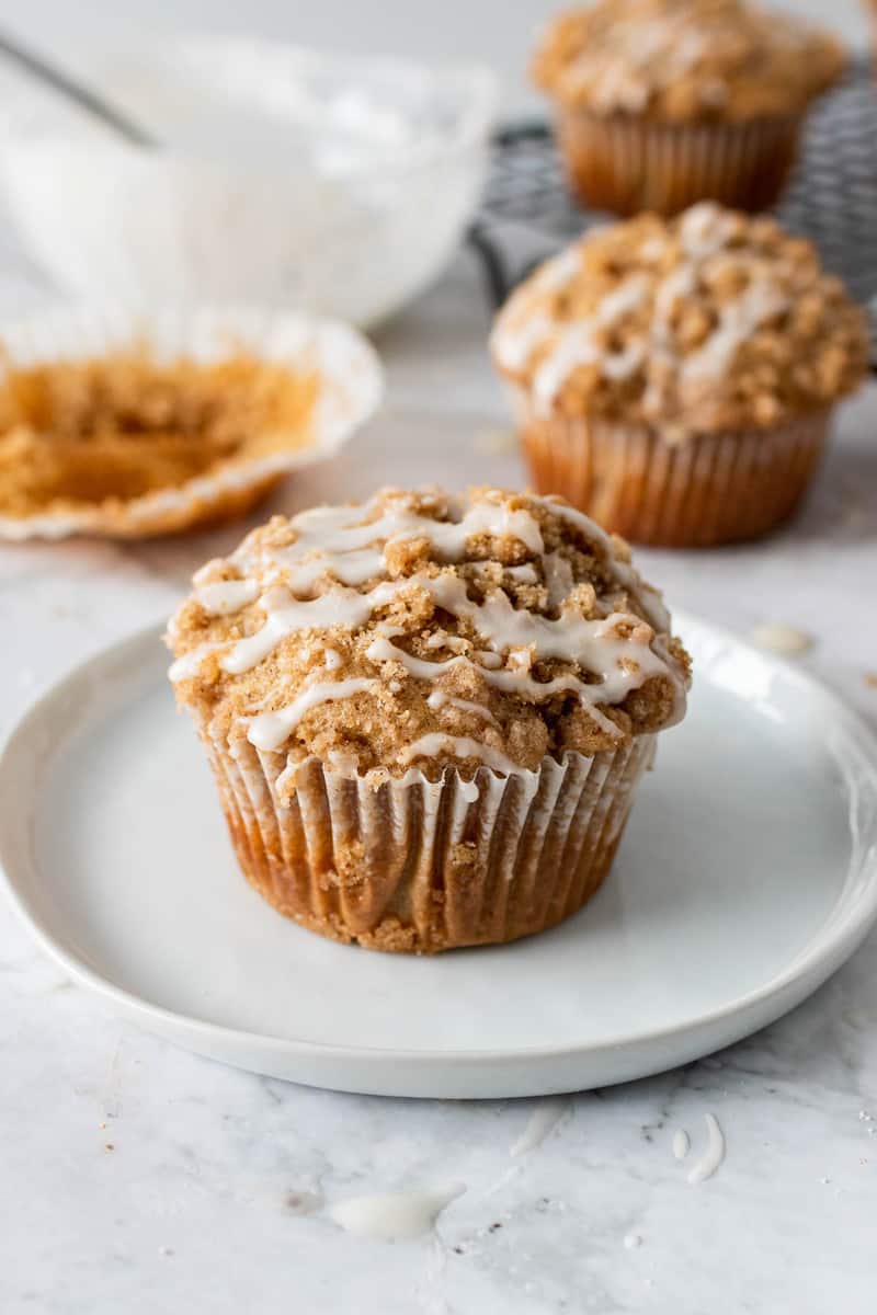 Coffee Cake Muffins on white plate