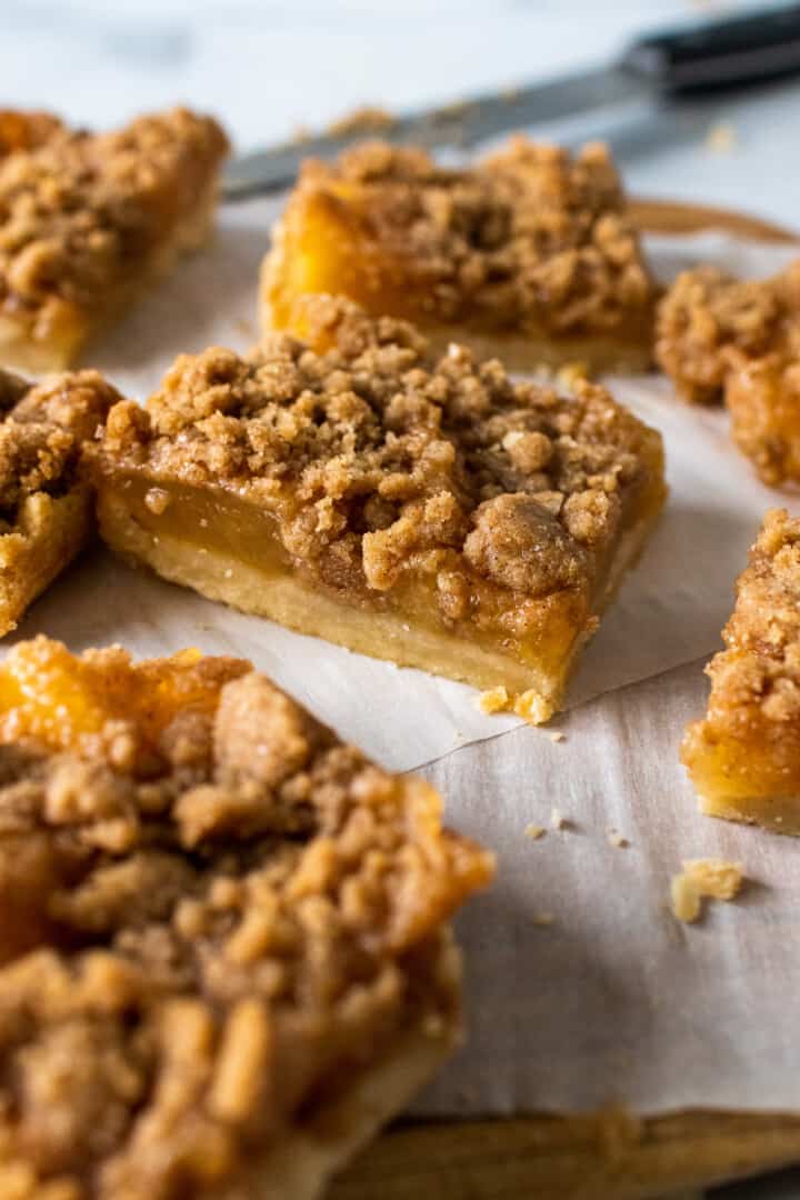 dutch apple pie bars on cutting board