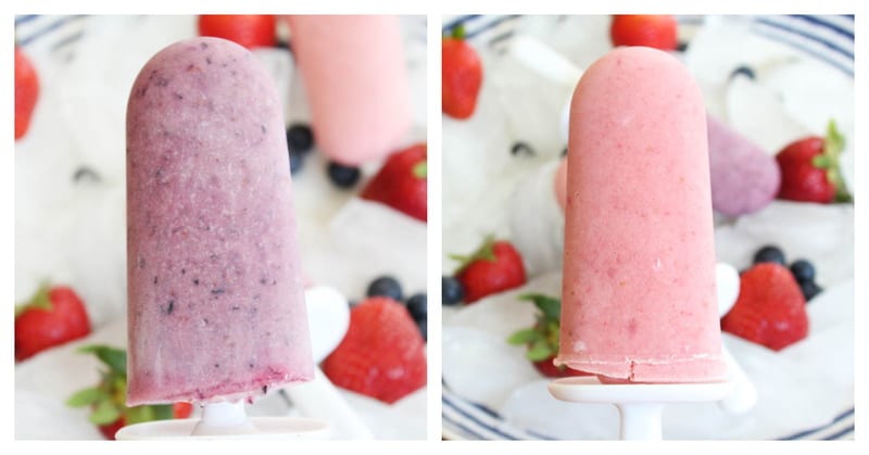Blueberry and Strawberry Frozen Yogurt Popsicle closeups.