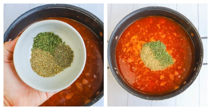 adding the spices to the vegetable soup