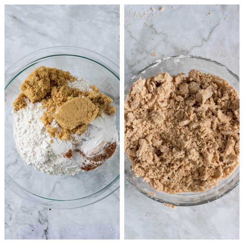 mixing the ingredients for the crumb topping