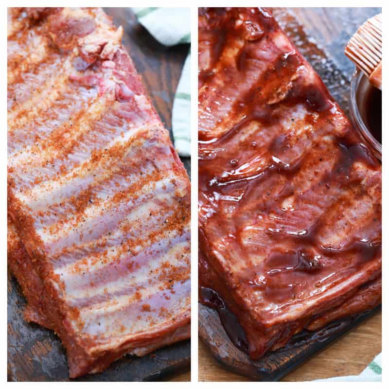 ribs rubbed with spices and covered in bbq sauce