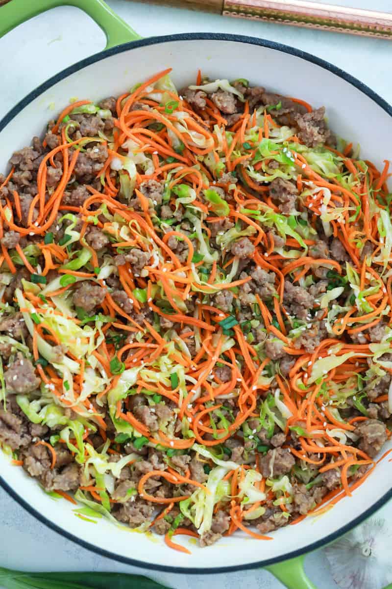 Egg roll in a bowl closeup.