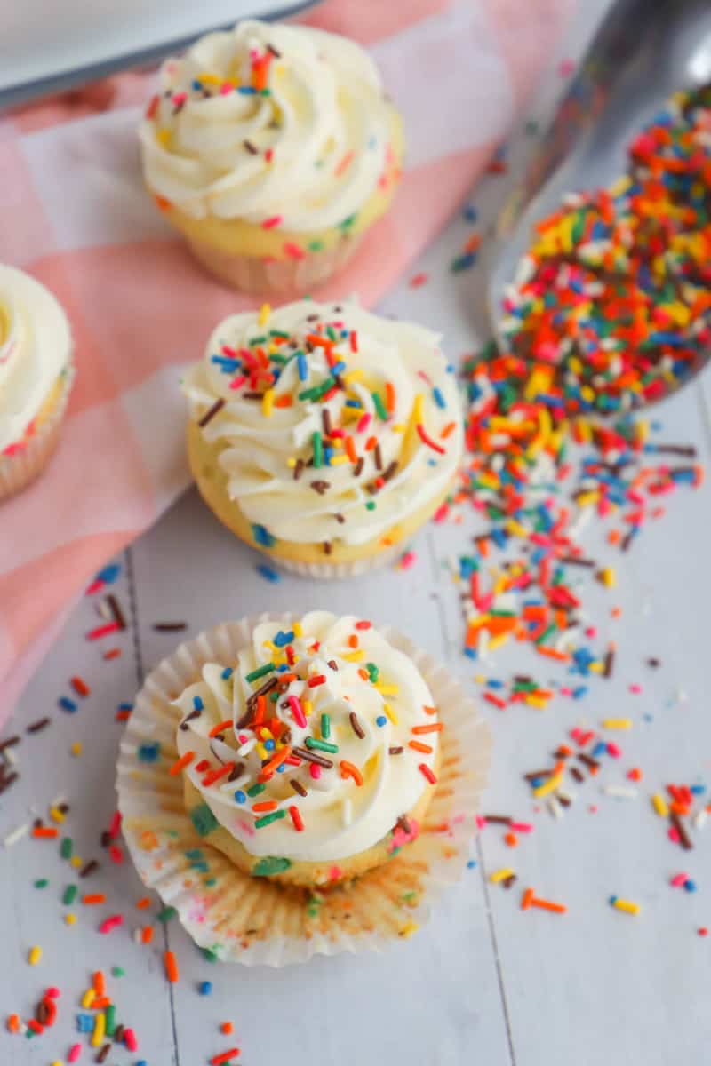 top down view of funfetti cupcakes