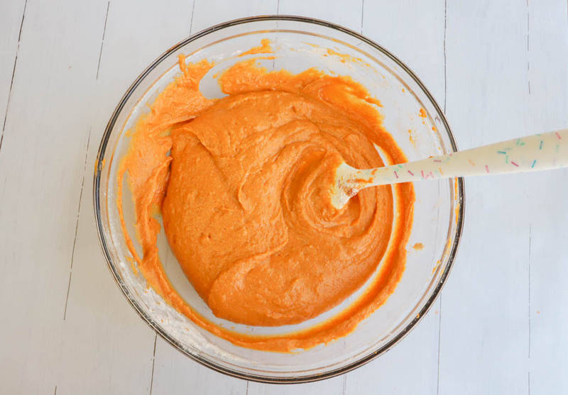 mixing dry and wet ingredients together to make the batter