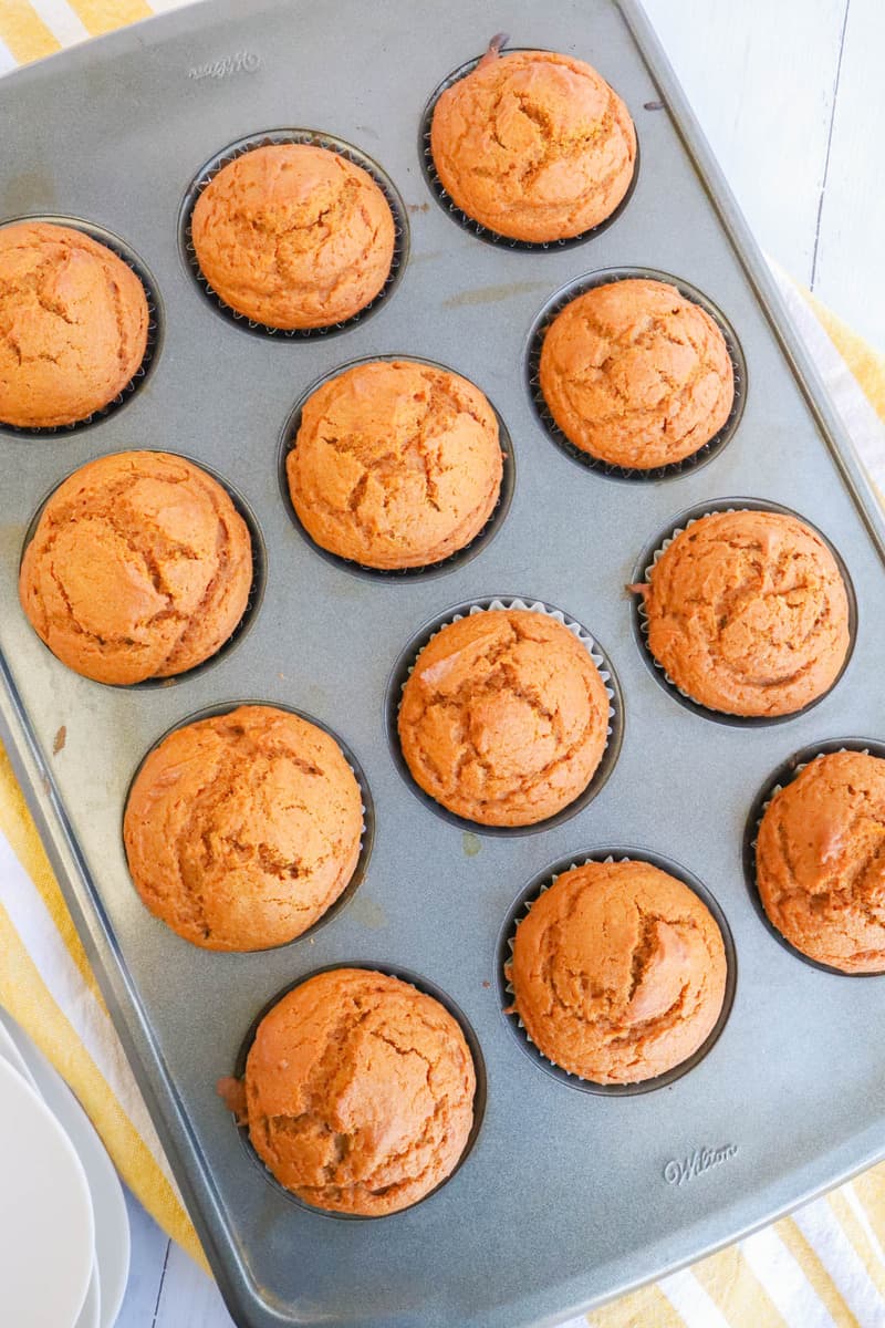 pumpkin muffins baked and in muffin pan