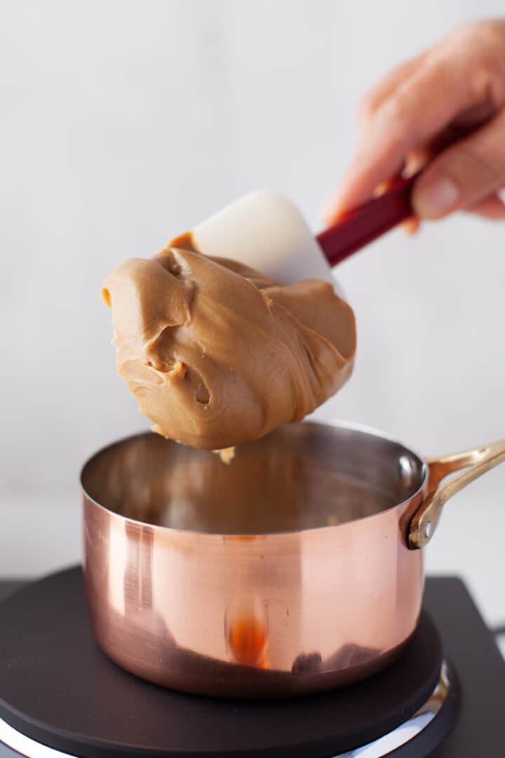 melting peanut butter on stove top