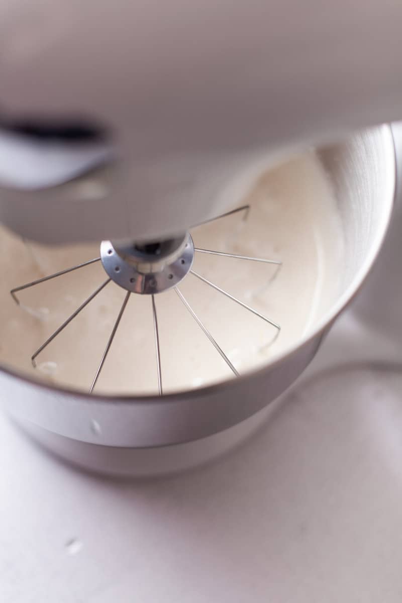 mixing the ingredients in a stand mixer.