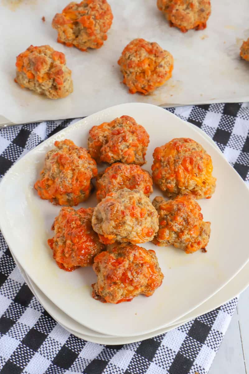 baked sausage balls on white plate