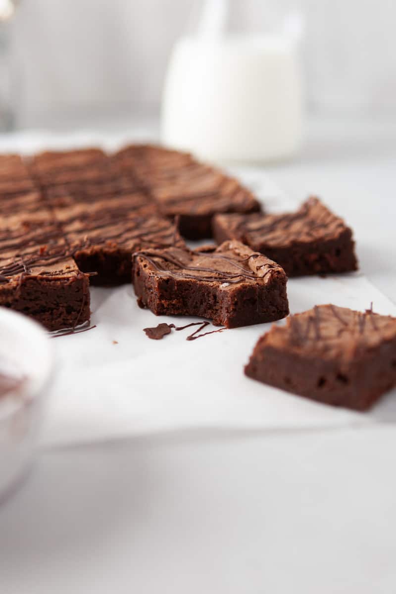 closeup of brownies showing off soft inside.