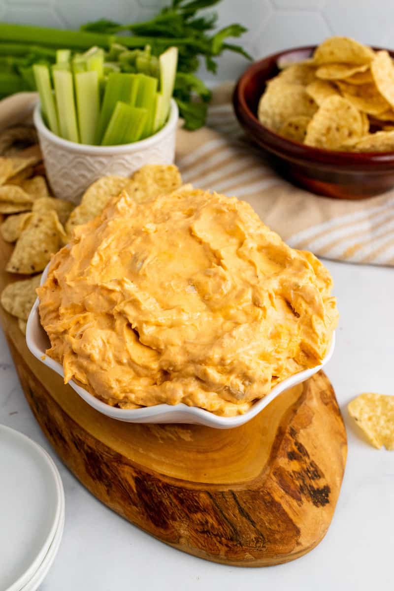 closeup pic of buffalo chicken dip.