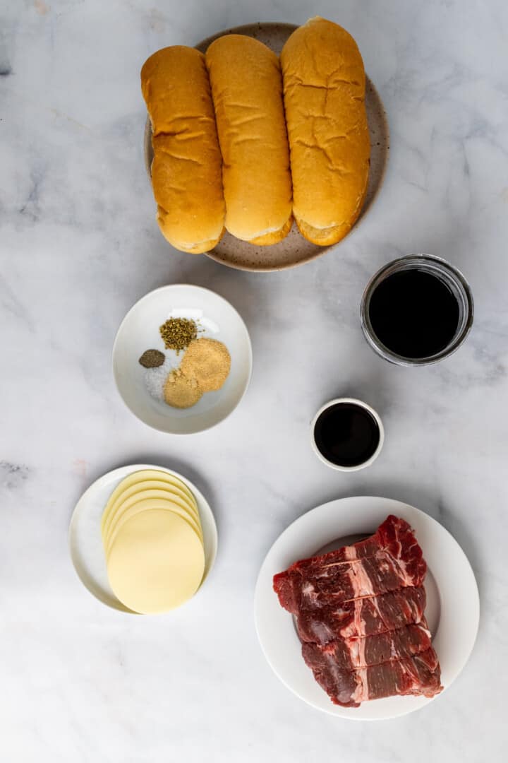 ingredients for French Dip sandwiches.