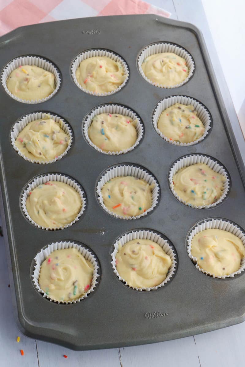 cupcakes in cupcake pan before going into the over