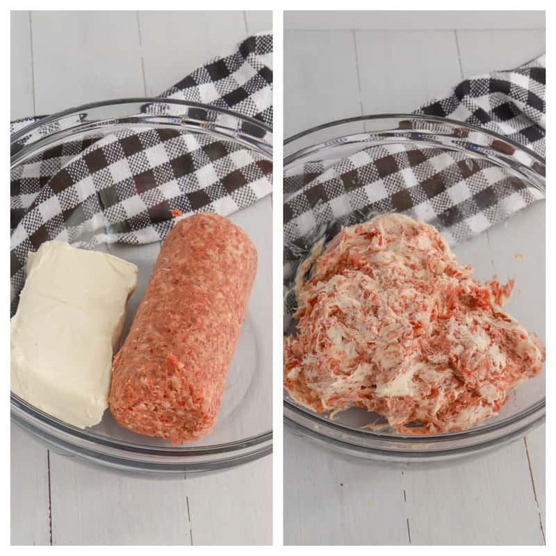 mixing sausage and cream cheese together