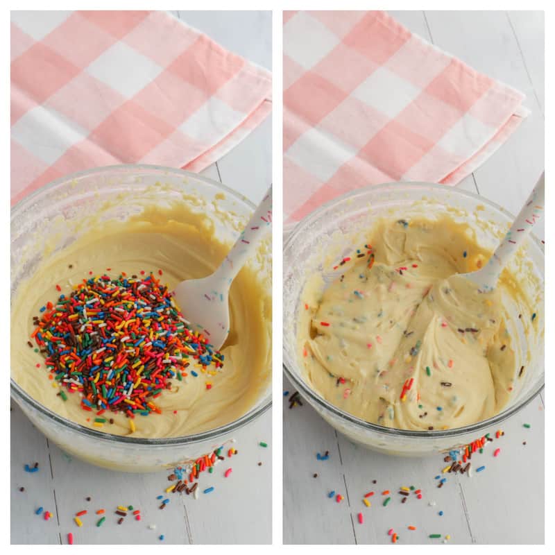adding sprinkles to the batter