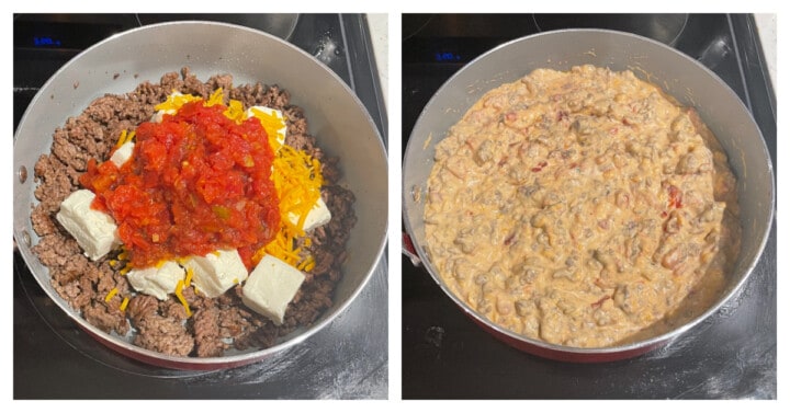 adding the remaining ingredients to the skillet and cooking together