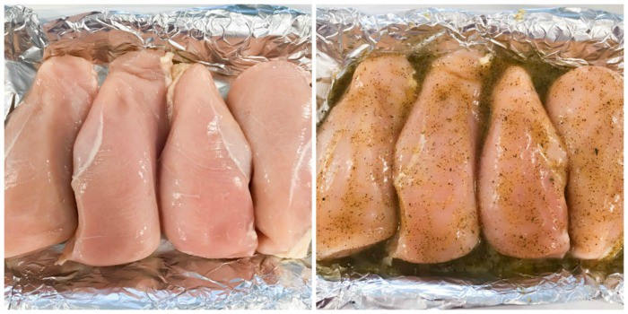 preparing your chicken breasts for baking with the marinade