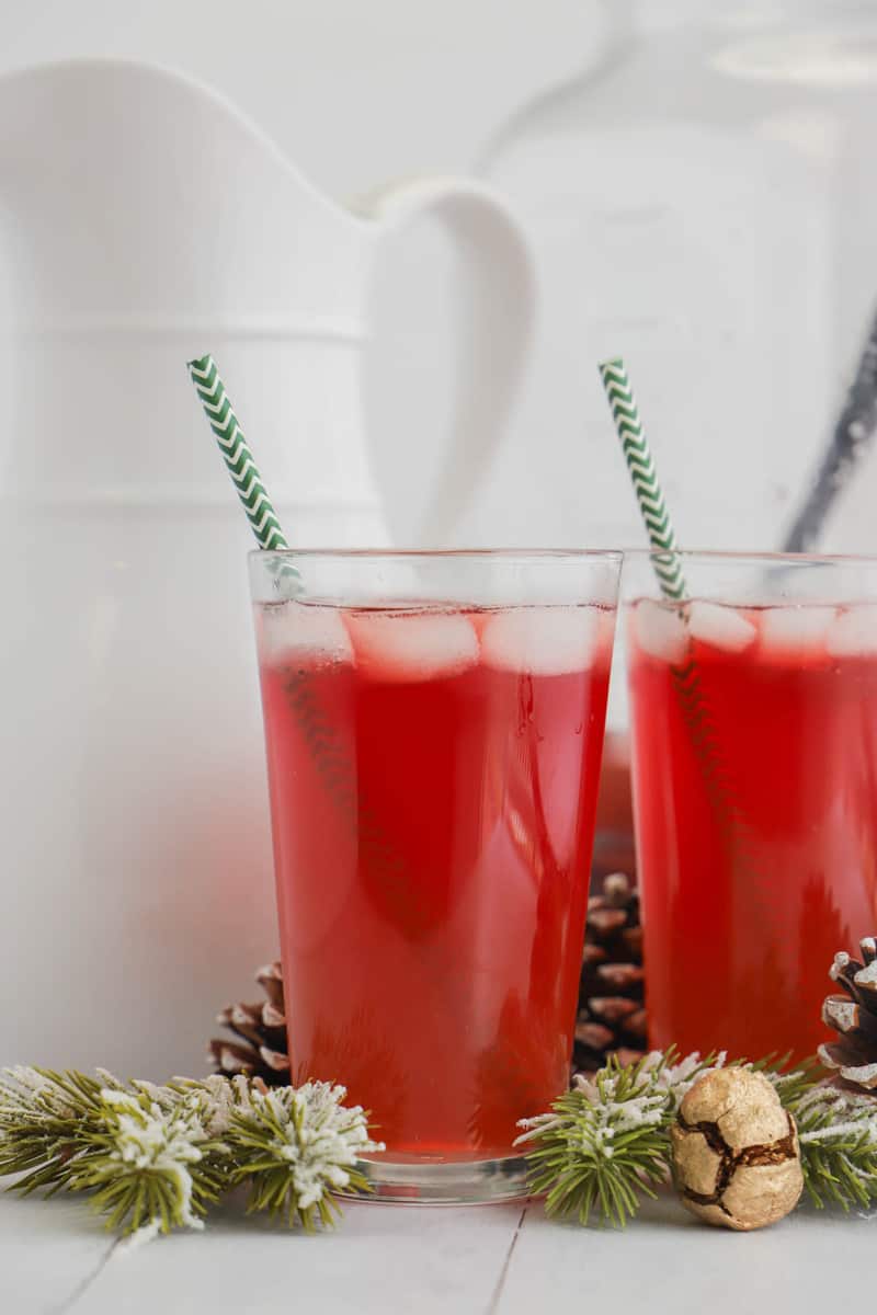 side picture of Christmas Punch in clear glasses