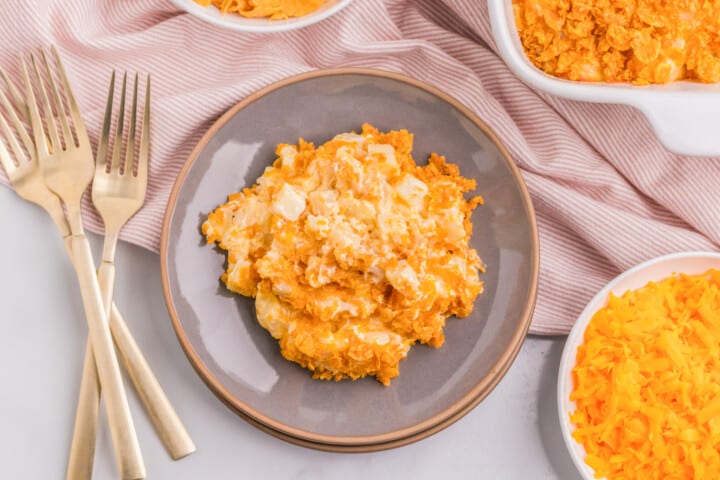 funeral potatoes served on a plate.