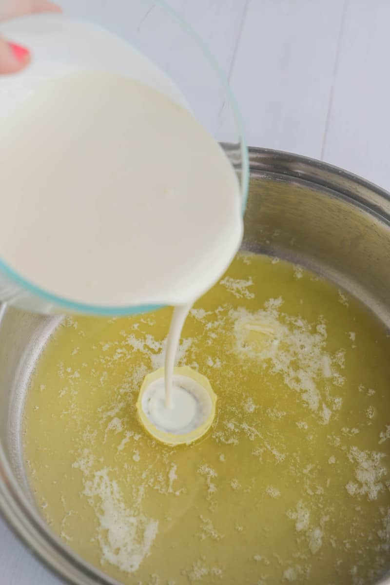 mixing cream in with melted butter.