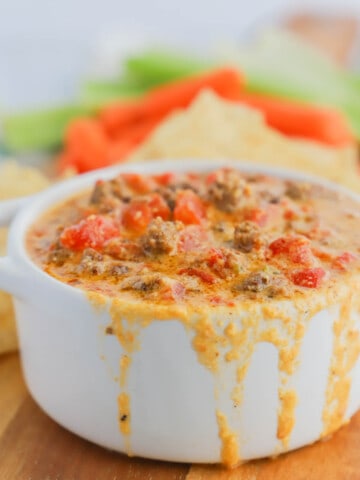 Rotel Dip in a white bowl