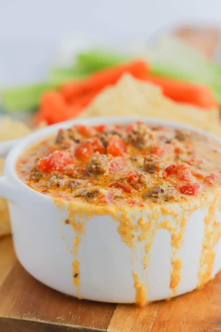 Rotel Dip in a white bowl