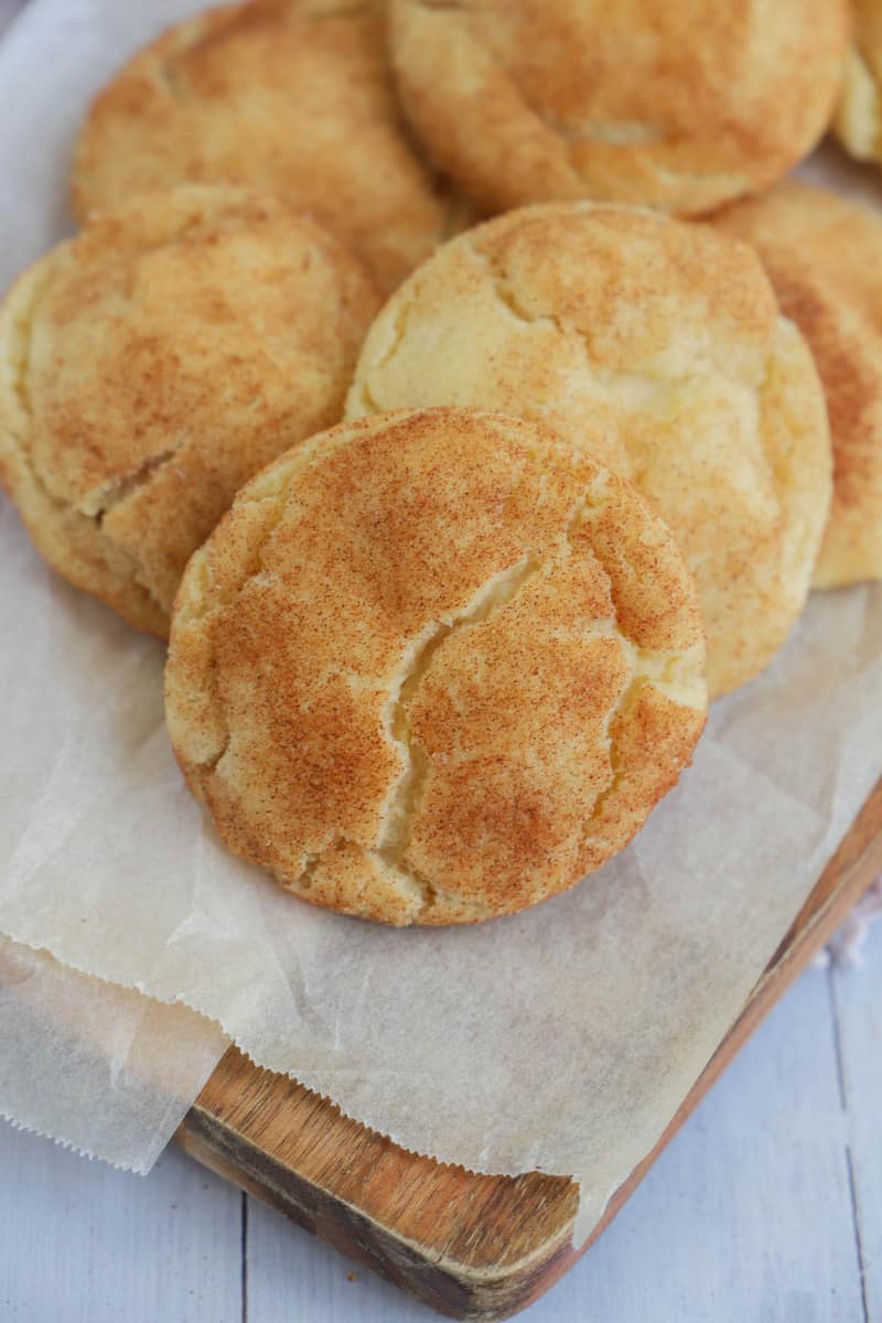 Snickerdoodle cookies on wooden board stacked