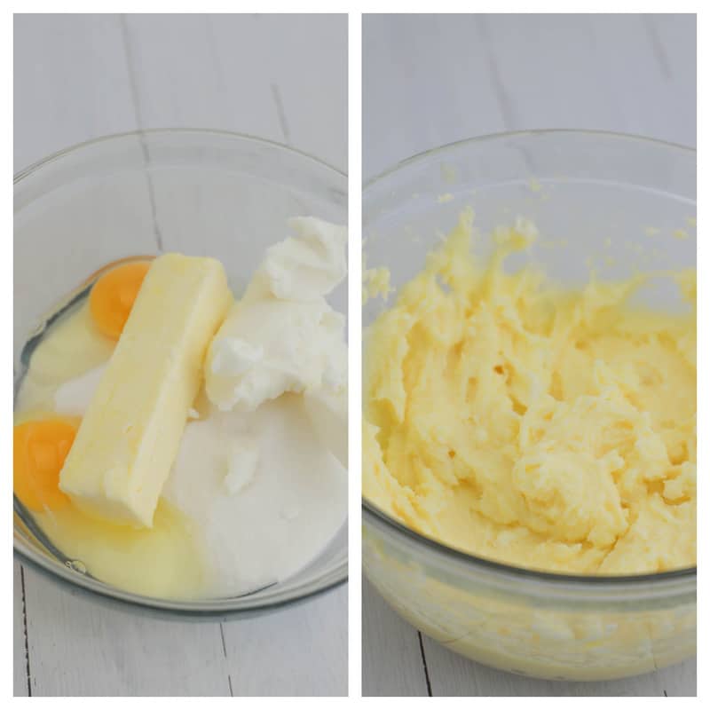 mixing butter shortening egg and sugar together