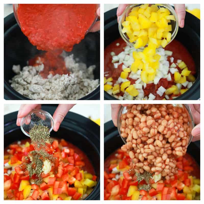 adding all the ingredients to the slow cooker