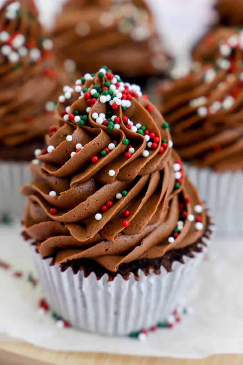 Chocolate Christmas Cupcake with Christmas sprinkles