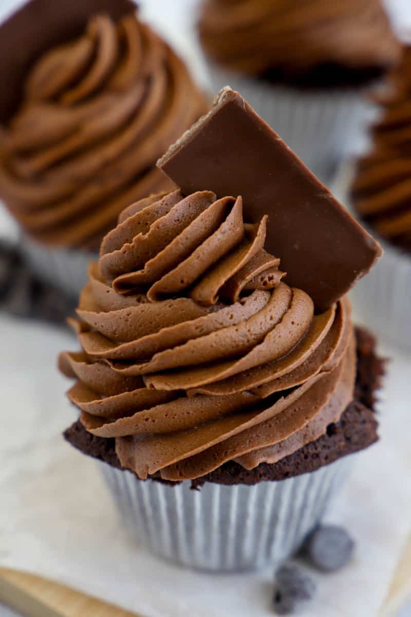 closeup of chocolate cupcakes