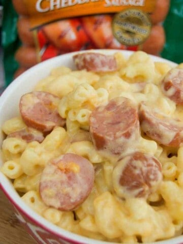 Slow Cooker Mac and Cheese with Cheddar Smoked Sausage