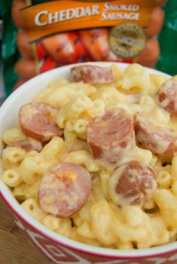 Slow Cooker Mac and Cheese with Cheddar Smoked Sausage