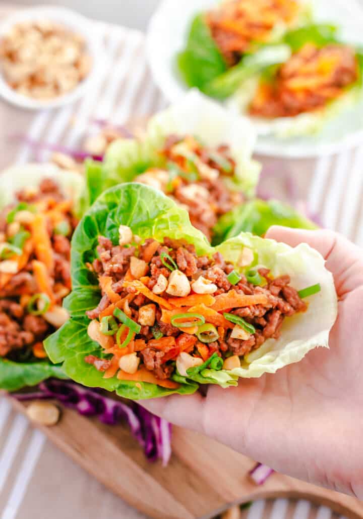 lettuce wrap in hand close up picture