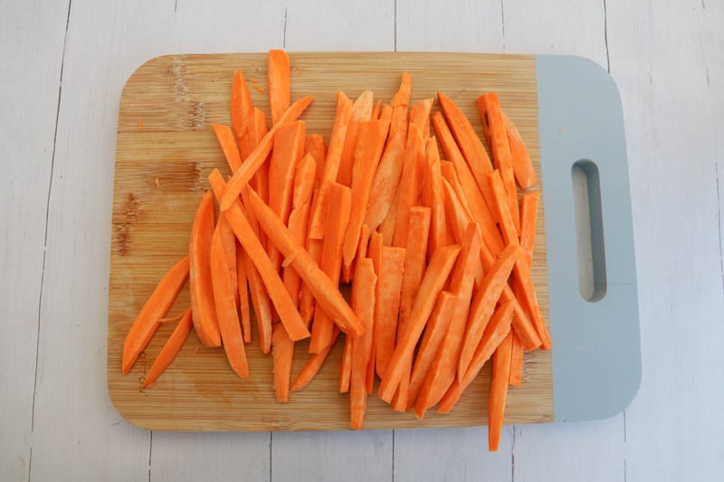 sweet potatoes sliced into fries