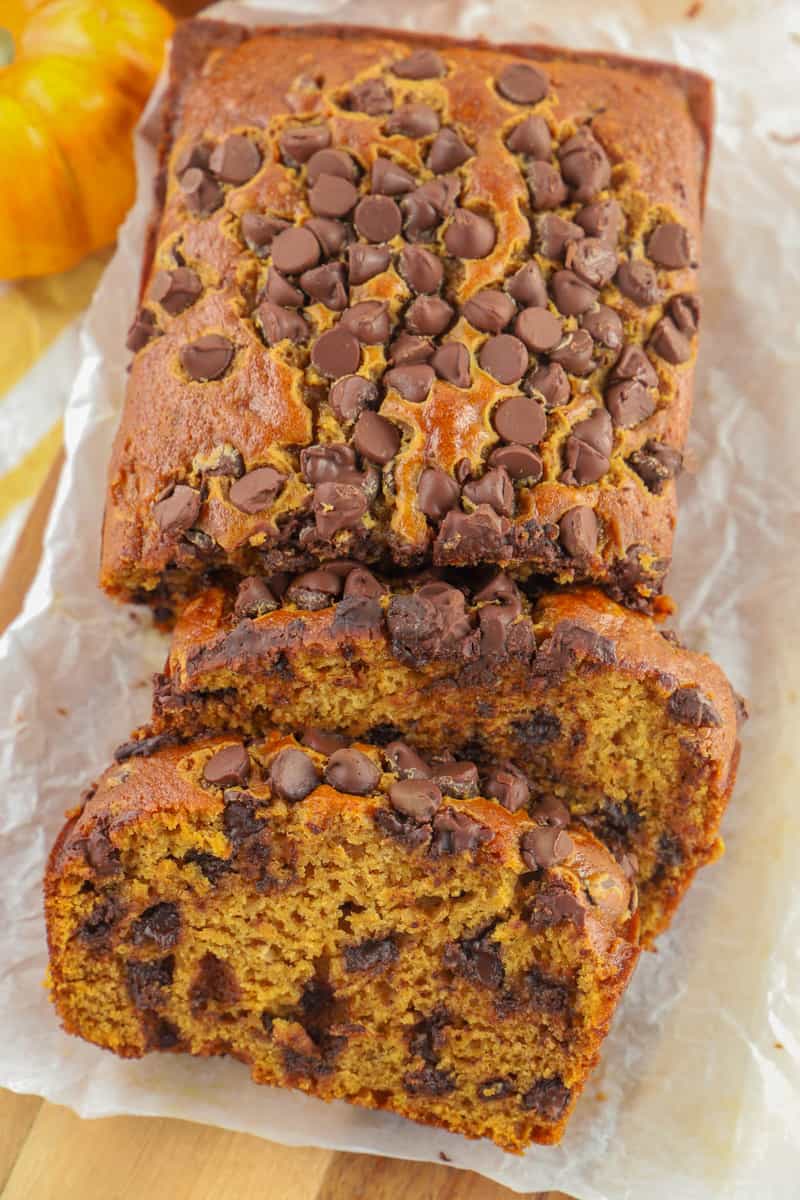 sliced chocolate chip pumpkin bread