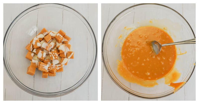 melting caramels for the apples.