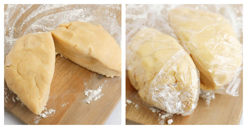 cut your pie dough in two equal halves for the top and bottom crust