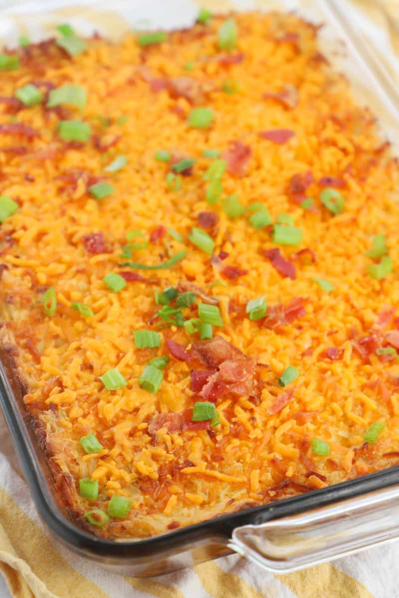 baked crack chicken casserole with green onions on top