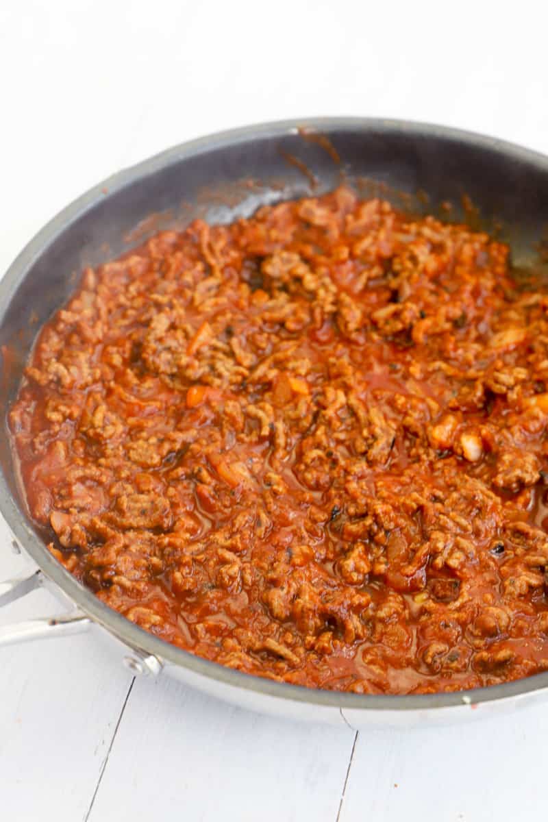 simmering the sloppy joes in a skillet